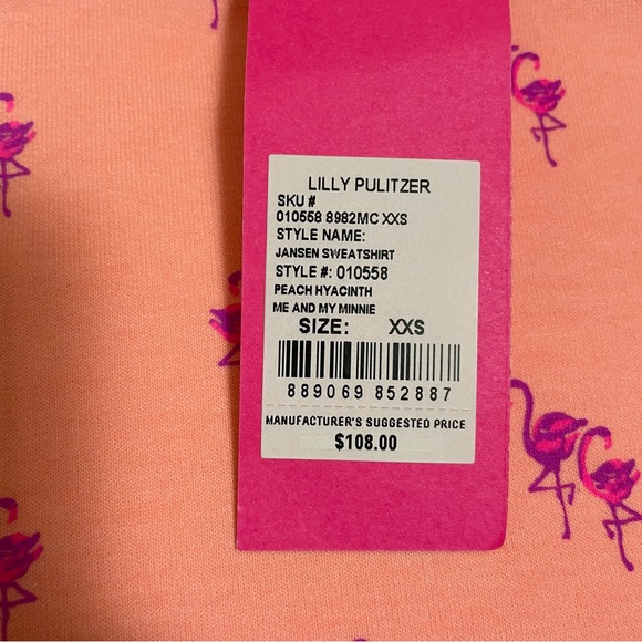 NWT New $108 Lilly Pulitzer Jansen Peach Flamingo Sweatshirt Size XXS - Picture 7 of 14